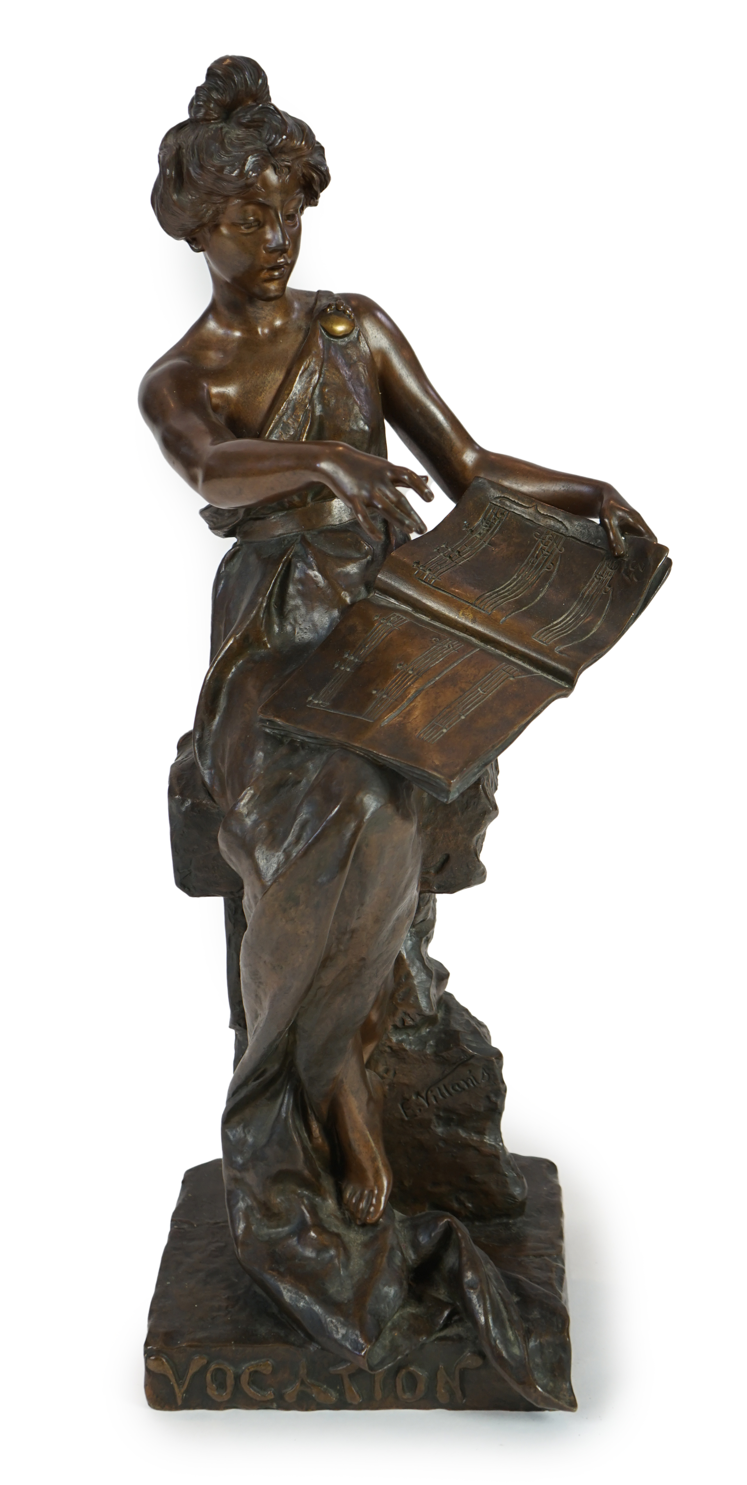 Emmanuel Villanis (French, 1858-1914). A late 19th century bronze figure 'Vocation'